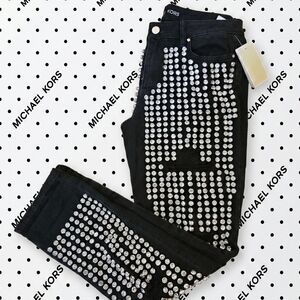NWT Michael Kors Dillon Relaxed Crystal Embellished Jeans - Black - Size 8